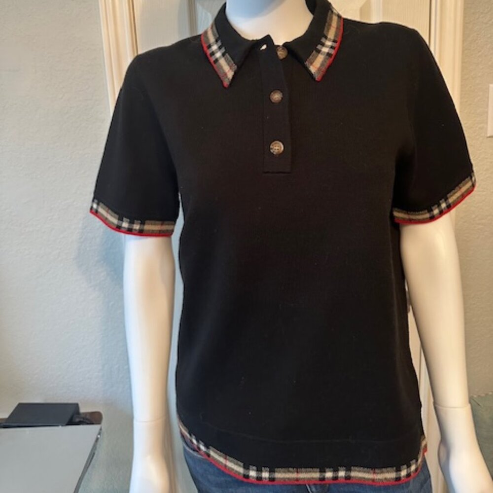 Burberry Check Trim Polo Knit Top